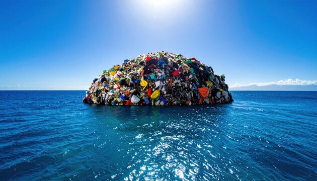 Ocean pollution with plastic debris island.