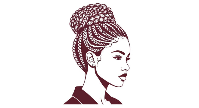 Woman with braided hair bun portrait.
