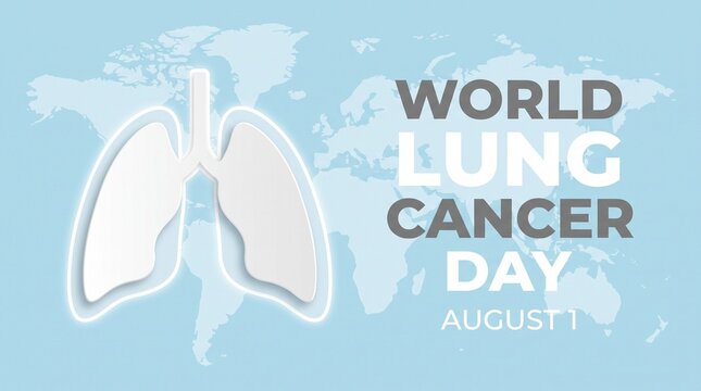 Illustration of Lungs with World Lung Cancer Day Awareness Text on Blue Background
