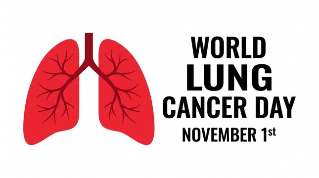 World lung cancer day awareness sign with red anatomical lungs, awareness