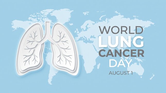 Illustration of Lungs with World Lung Cancer Day Awareness Text on Blue Background