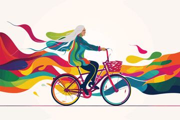 Fototapeta premium old woman riding bicycle isolated illustration