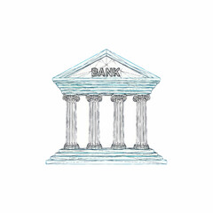 Classic Greek Style Bank Building Illustration. © Maonah