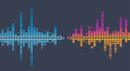 Fototapeta premium Digital Sound Waveform Equalizer - Blue and Pink Audio Spectrum