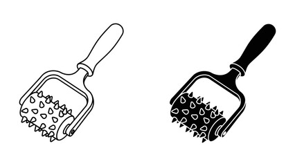 Massage Roller Duo: A set of two handheld massage rollers, one outlined in black and white and the other in a solid black silhouette, featuring a textured surface for deep tissue relief. © Abu
