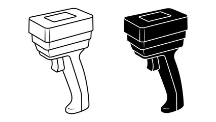 Infrared Thermometer Icons: Two stylized icons, one outlined and one solid black, depict a handheld infrared thermometer, ideal for illustrating temperature measurement technology. © Abu