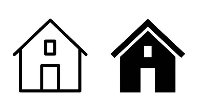 House Icon Duo: A clean, minimalist illustration featuring two house icons, one outlined in black and white and the other a solid black silhouette, representing home and dwelling concepts.