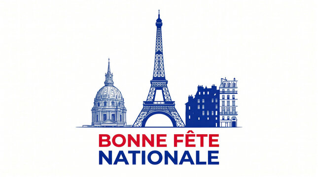 Bonne f&ecirc;te nationale colorful parisian landmarks illustration