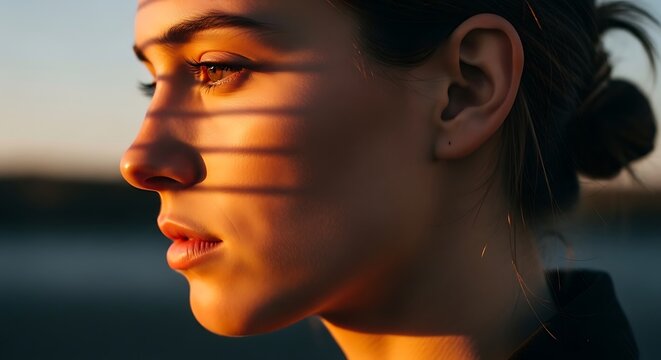 Woman face profile with sun lines.