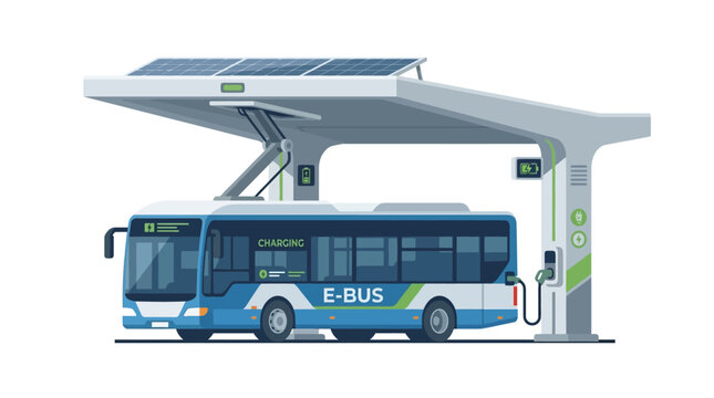 Electric Bus Charging Station with Solar Panels - Eco-Friendly Public Transport