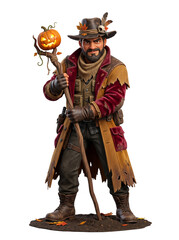 Obraz premium Full body rugged male character holding a pumpkin staff