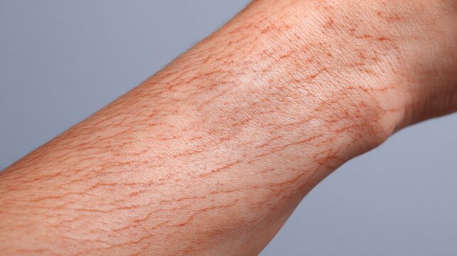 Detailed look at raised wheals and erythema from allergy test results on skin