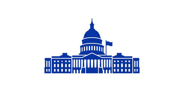 Minimalist Blue United States Capitol Building Icon Illustration