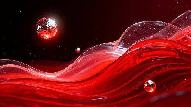 Abstract red flowing forms and spheres