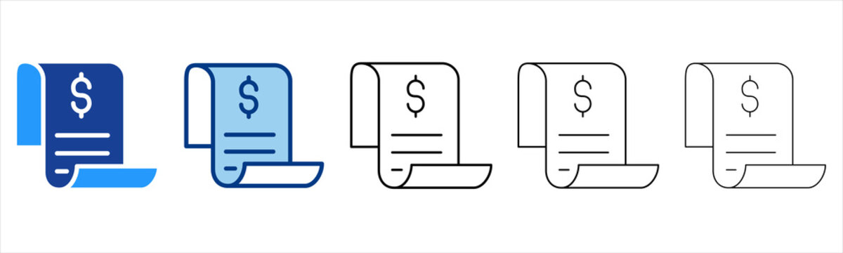 Invoice  Icon In Different Color And Outline Style 