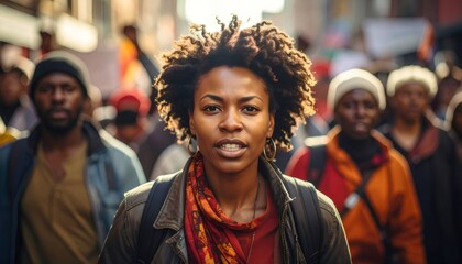 Naklejka premium Determined young woman leading march for change