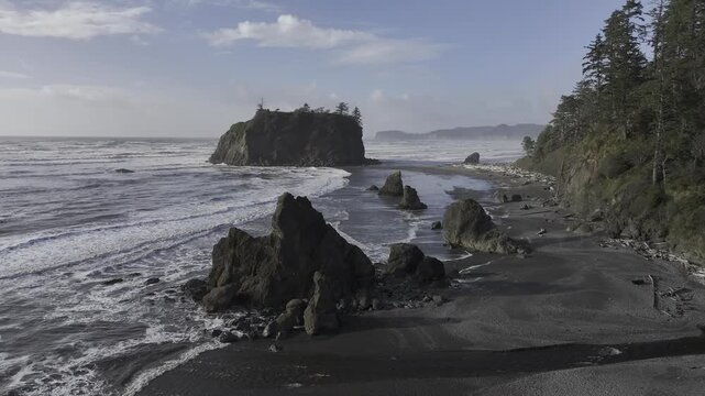 Aerial view of Ruby Beach in the United States Olympic National Park