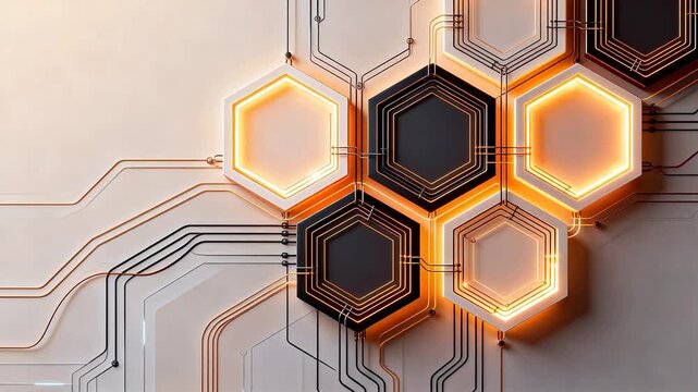 Hexagonal circuit pattern with glowing lines