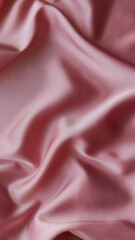 Fototapeta premium Pink satin fabric with soft folds and smooth glossy texture in close up. Elegant luxury textile background for fashion and home decor. Fabric texture, satin cloth, luxury background, minimal style.