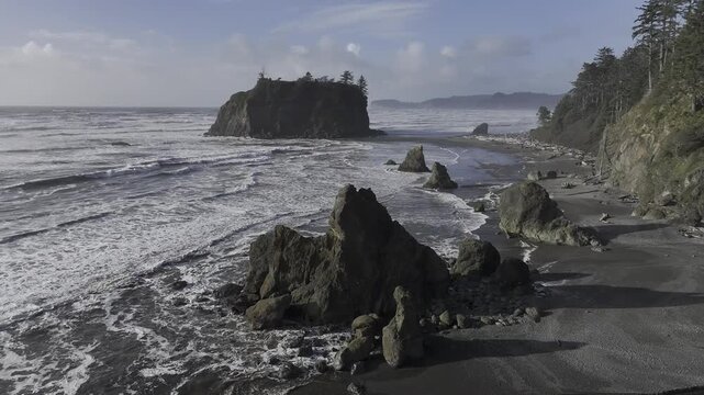 Aerial view of Ruby Beach in the United States Olympic National Park