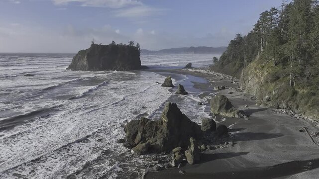 Aerial view of Ruby Beach in the United States Olympic National Park