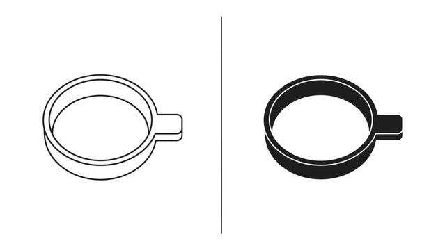 Frying Pan Icon: A minimalist representation of a frying pan, depicted in both an outline and a solid black graphic, suitable for recipe cards or kitchen tool guides.