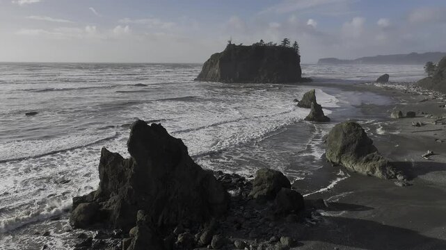 Aerial view of Ruby Beach in the United States Olympic National Park