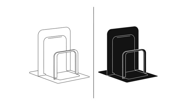 Bookend Pair, Black and White: A minimalist depiction of a bookend pair, presented in both line art and silhouette styles, highlighting its clean design.