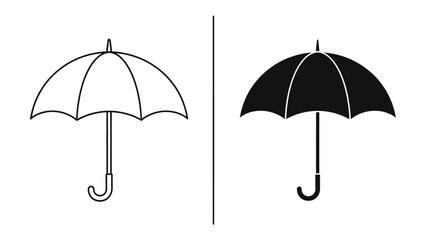 Contrast of Umbrellas: A striking visual comparison showing an outline of an open umbrella contrasted with a solid black open umbrella, representing duality and protective design. © mstmahmuda