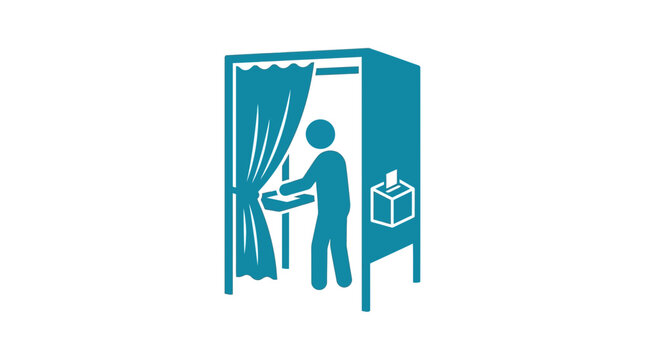 Person Standing Inside a Private Voting Booth Icon