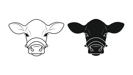 Calf Head Silhouette: A striking illustration featuring the head of a young calf in both outline and silhouette form, perfect for farm or dairy branding. © abidakhatun