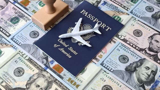 US passport for travelling, flying and doing business. USA document, id for crossing the border