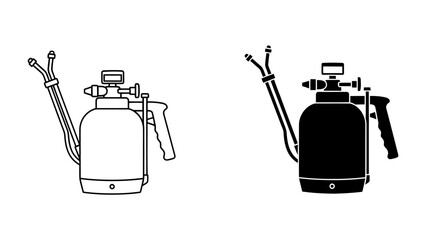 Sprayer Illustration: A graphic representation of a sprayer, shown in both line art and solid silhouette, highlighting its components such as the tank, handle, and nozzle. © Abdul
