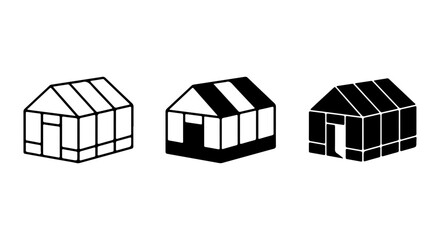 Greenhouse Icons Set, Garden Structure Vector Graphics, Agricultural Building Symbols, Outline and Solid Fill © bissas