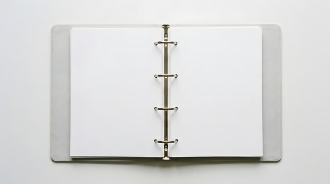 Open binder with blank white pages isolated on white background