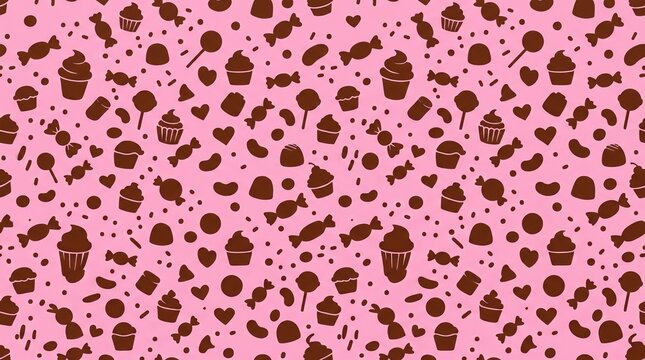 Cute dessert pattern featuring cupcakes and sweets.