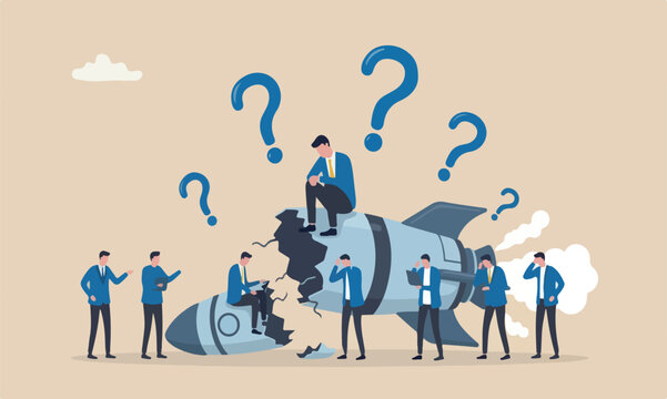 crash style meeting teams together illustration is modern, flat design with clean lines and rocket metaphor new business failure