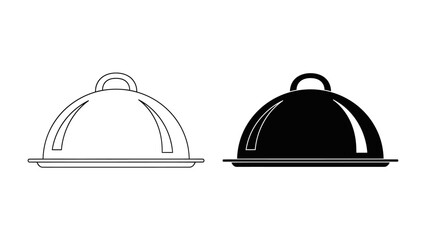 Fototapeta premium Cloche Icon Set: A simple and elegant set of two cloche icons, one in outline and the other in solid black, representing serving dishes or food covers.