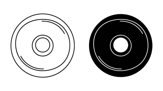 CD and DVD Icons: A minimalist representation of compact disc and digital versatile disc icons, presented in both outline and solid black form.