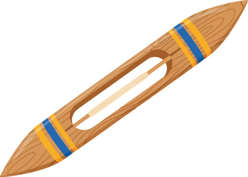 Traditional Wooden Weaving Shuttle Vector Illustration with Thread Spool Isolated on White Background