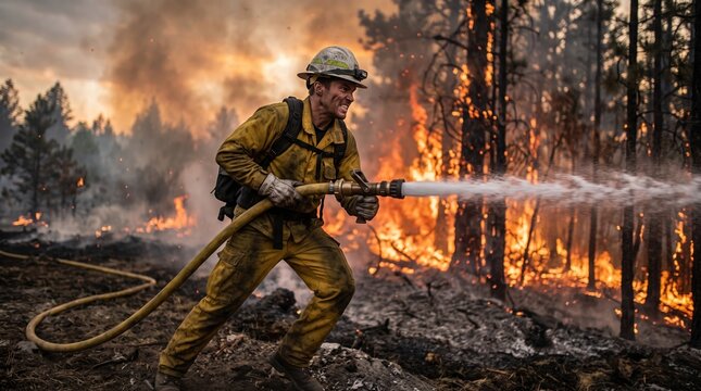 Heroic firefighter combats raging wildfire