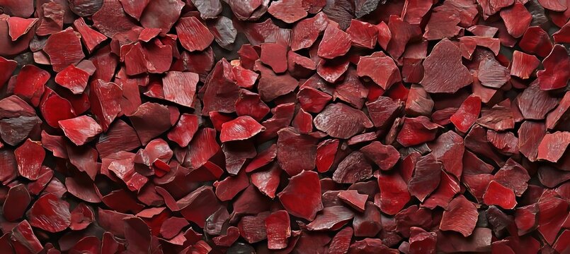 Full Frame Close Up Of Dried Red Pomegranate Arills With Shriveled Matte Texture And Dark Tones.