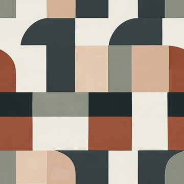 Minimalist Abstract Seamless Pattern with Repeating Geometric Arches in Muted Earthy Color Tones