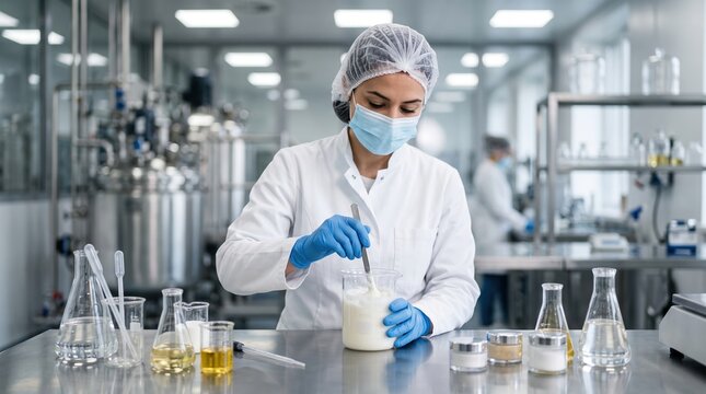 Researcher developing cosmetic formulations