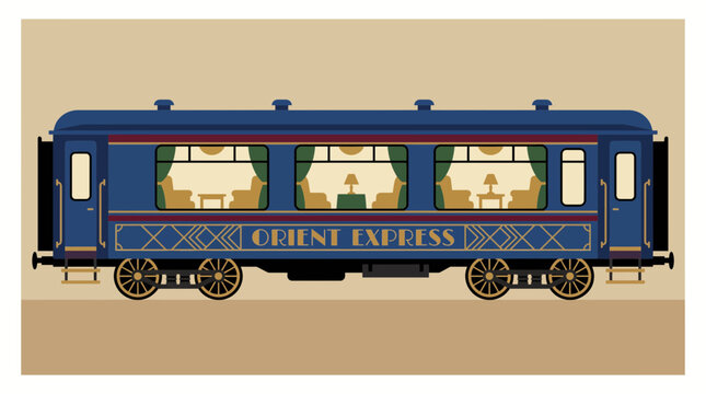 Orient Express Style Luxury Train Car Vector Illustration