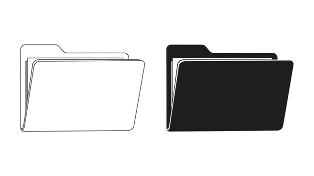 File Folders Icon: Two stylized icons depicting open file folders, one in outline and the other in solid black, representing organization and document storage.