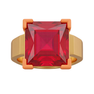 Gold ring with square cut red gemstone