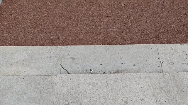 Textured ground surface with contrasting elements and tactile indicators for safety