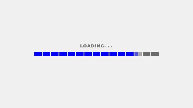Blue segmented loading bar animation on white background