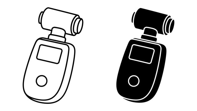 Breathalyzer Icon: A simple line art icon representing a breathalyzer device, shown in both outline and solid fill variations, perfect for symbolizing alcohol testing or safety.